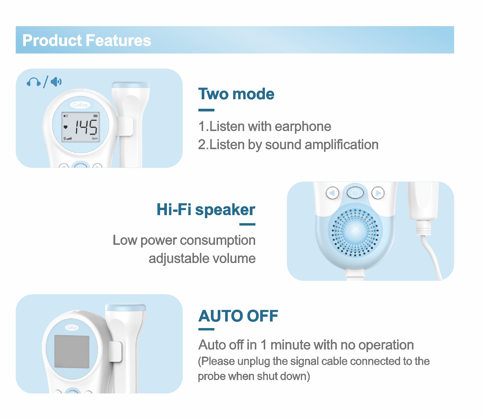 HB-1003S Doppler Baby Heart Monitor para gravidez Freqüência fetal Monitor fetal Máquina de monitor fetal